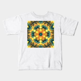 Retro Mandala Flower Yellow Orange and Green Kids T-Shirt